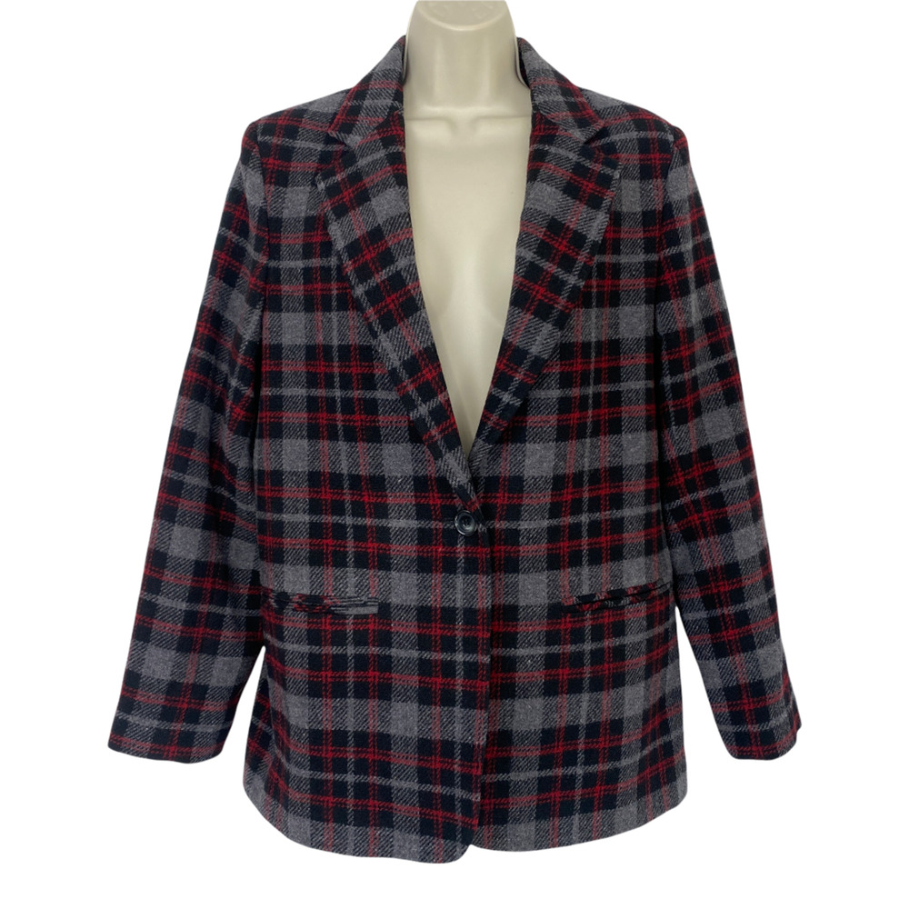 Vintage Wool Blazer Womens 10 Plaid Boxy Dark Academia Oversized 90s Y2K